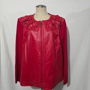 Peter Hygard Red Leather& Knit Zip Jacket 3X
